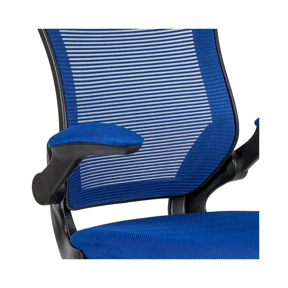 Mid-Back Blue Mesh Ergonomic Drafting Chair with Adjustable Foot Ring and Flip-Up Arms
