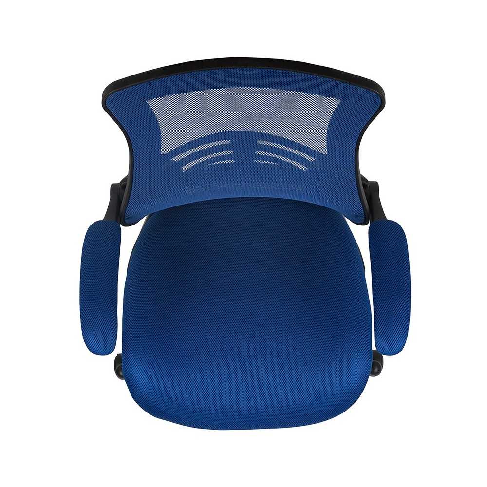 Mid-Back Blue Mesh Ergonomic Drafting Chair with Adjustable Foot Ring and Flip-Up Arms