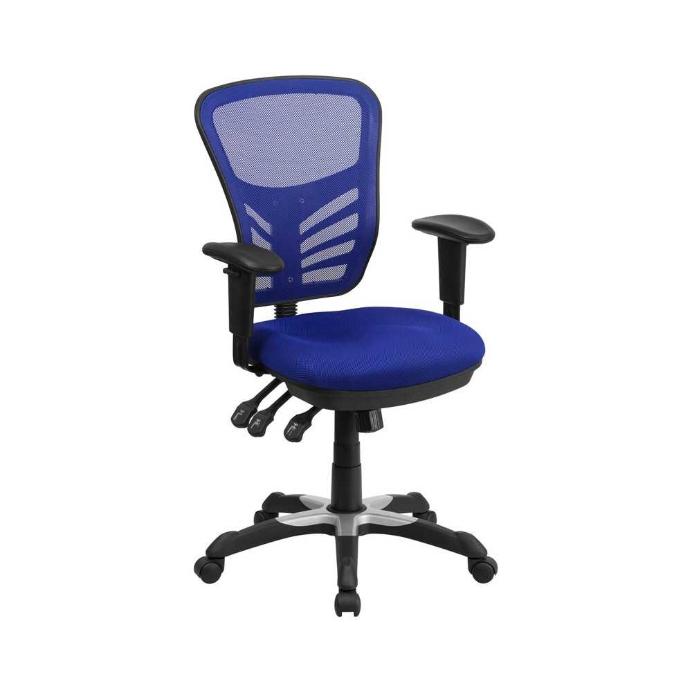 Mid-Back Blue Mesh Multifunction Executive Swivel Ergonomic Office Chair with Adjustable Arms