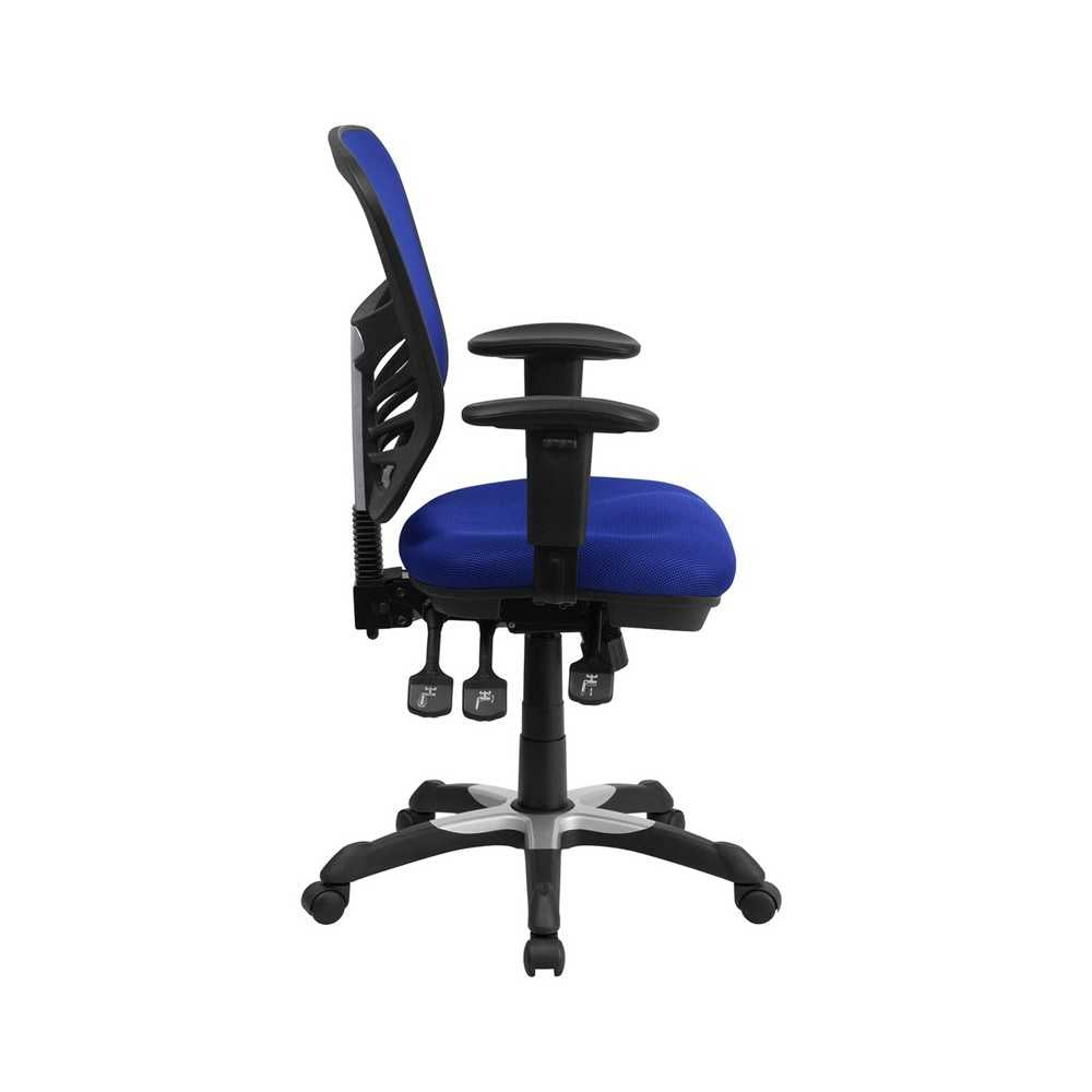 Mid-Back Blue Mesh Multifunction Executive Swivel Ergonomic Office Chair with Adjustable Arms