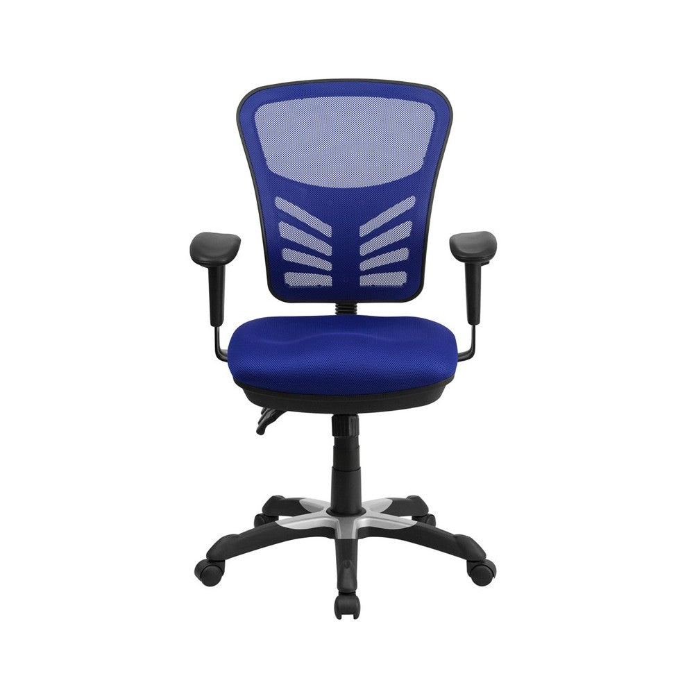Mid-Back Blue Mesh Multifunction Executive Swivel Ergonomic Office Chair with Adjustable Arms