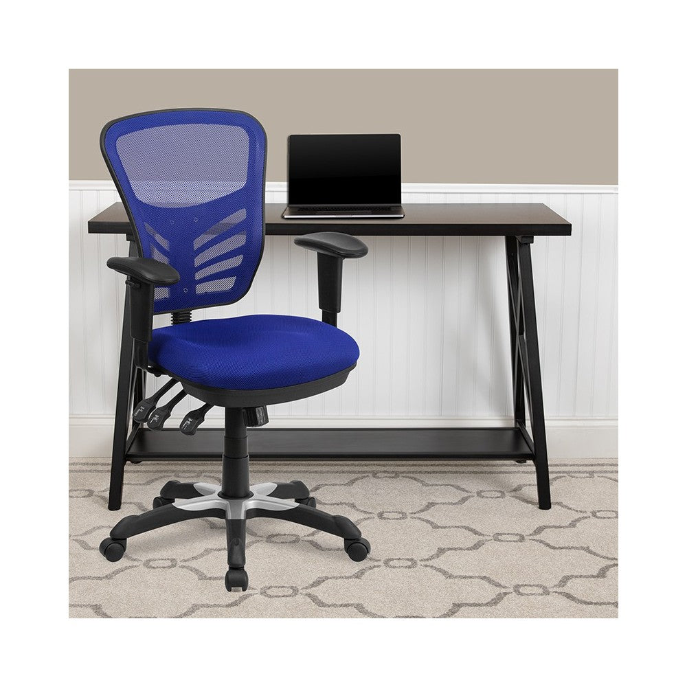 Mid-Back Blue Mesh Multifunction Executive Swivel Ergonomic Office Chair with Adjustable Arms