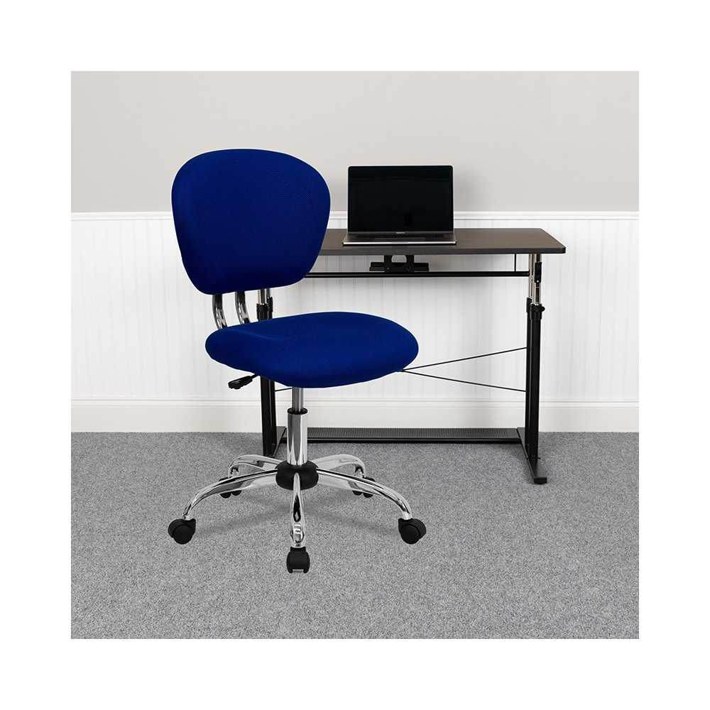 Mid-Back Blue Mesh Padded Swivel Task Office Chair with Chrome Base