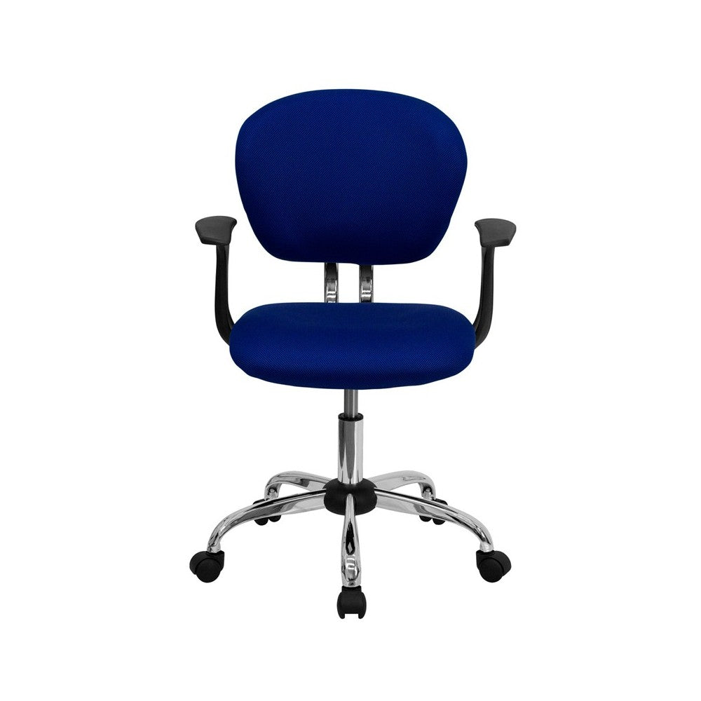 Mid-Back Blue Mesh Padded Swivel Task Office Chair with Chrome Base and Arms