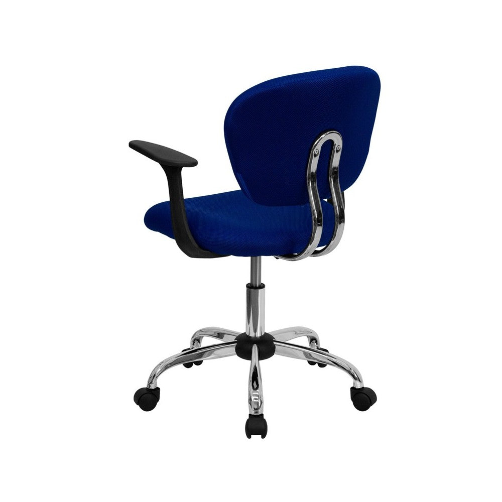 Mid-Back Blue Mesh Padded Swivel Task Office Chair with Chrome Base and Arms