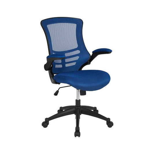Mid-Back Blue Mesh Swivel Ergonomic Task Office Chair with Flip-Up Arms