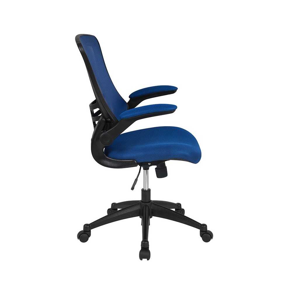 Mid-Back Blue Mesh Swivel Ergonomic Task Office Chair with Flip-Up Arms