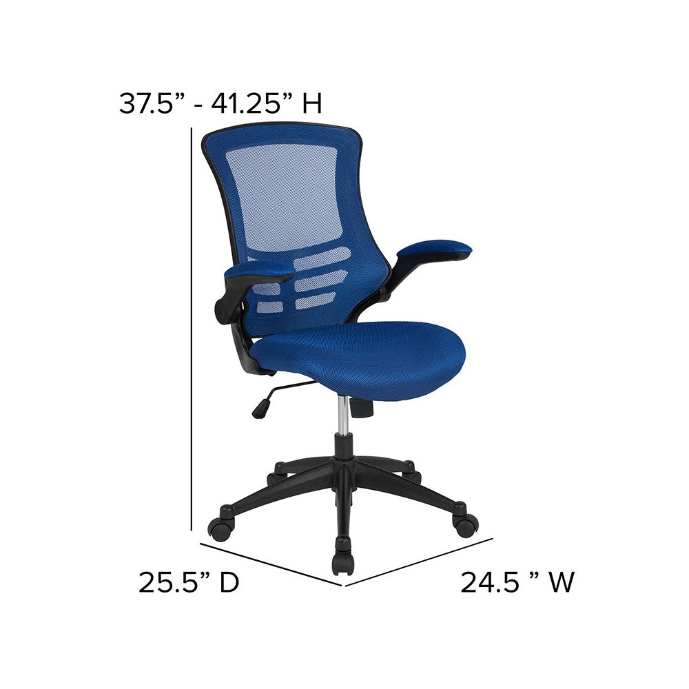 Mid-Back Blue Mesh Swivel Ergonomic Task Office Chair with Flip-Up Arms