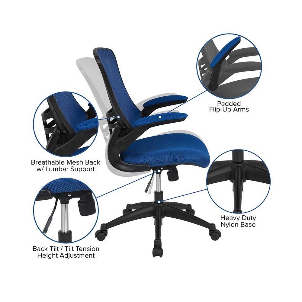 Mid-Back Blue Mesh Swivel Ergonomic Task Office Chair with Flip-Up Arms