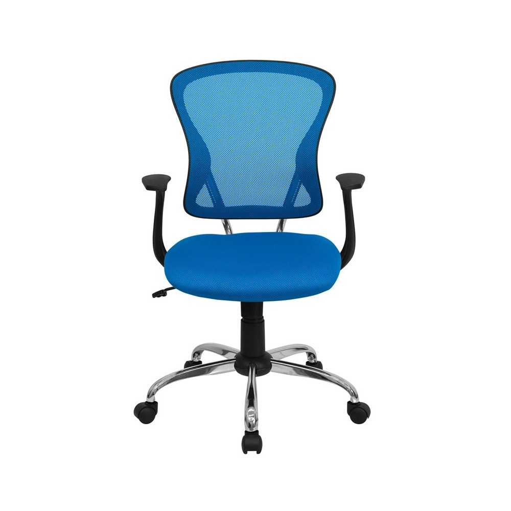 Mid-Back Blue Mesh Swivel Task Office Chair with Chrome Base and Arms
