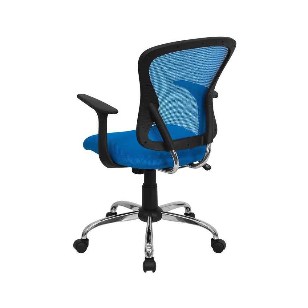 Mid-Back Blue Mesh Swivel Task Office Chair with Chrome Base and Arms