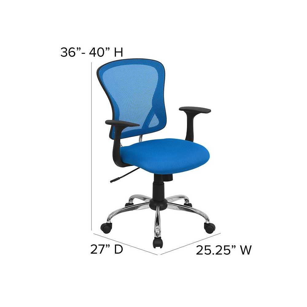 Mid-Back Blue Mesh Swivel Task Office Chair with Chrome Base and Arms