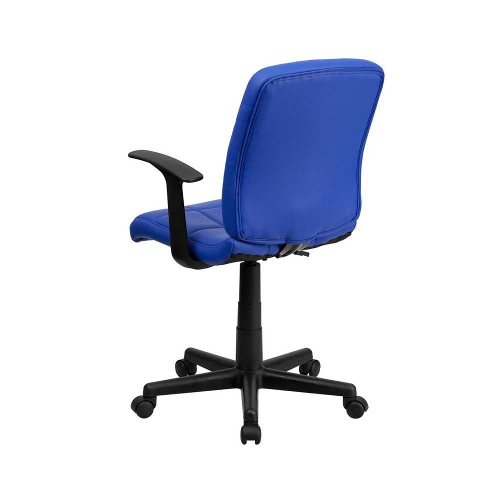 Mid-Back Blue Quilted Vinyl Swivel Task Office Chair with Arms