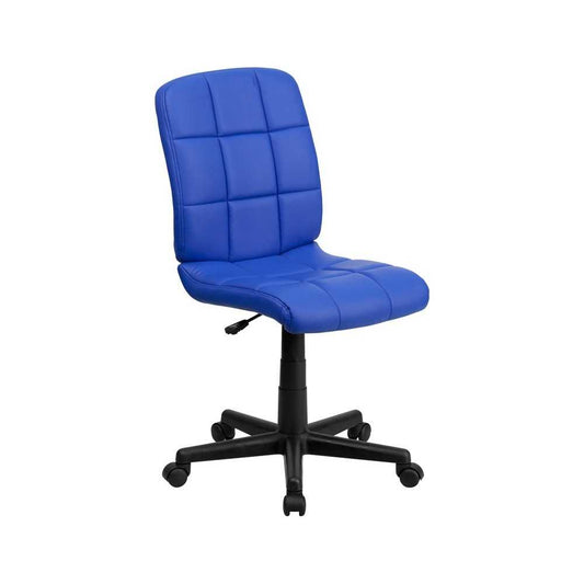 Mid-Back Blue Quilted Vinyl Swivel Task Office Chair