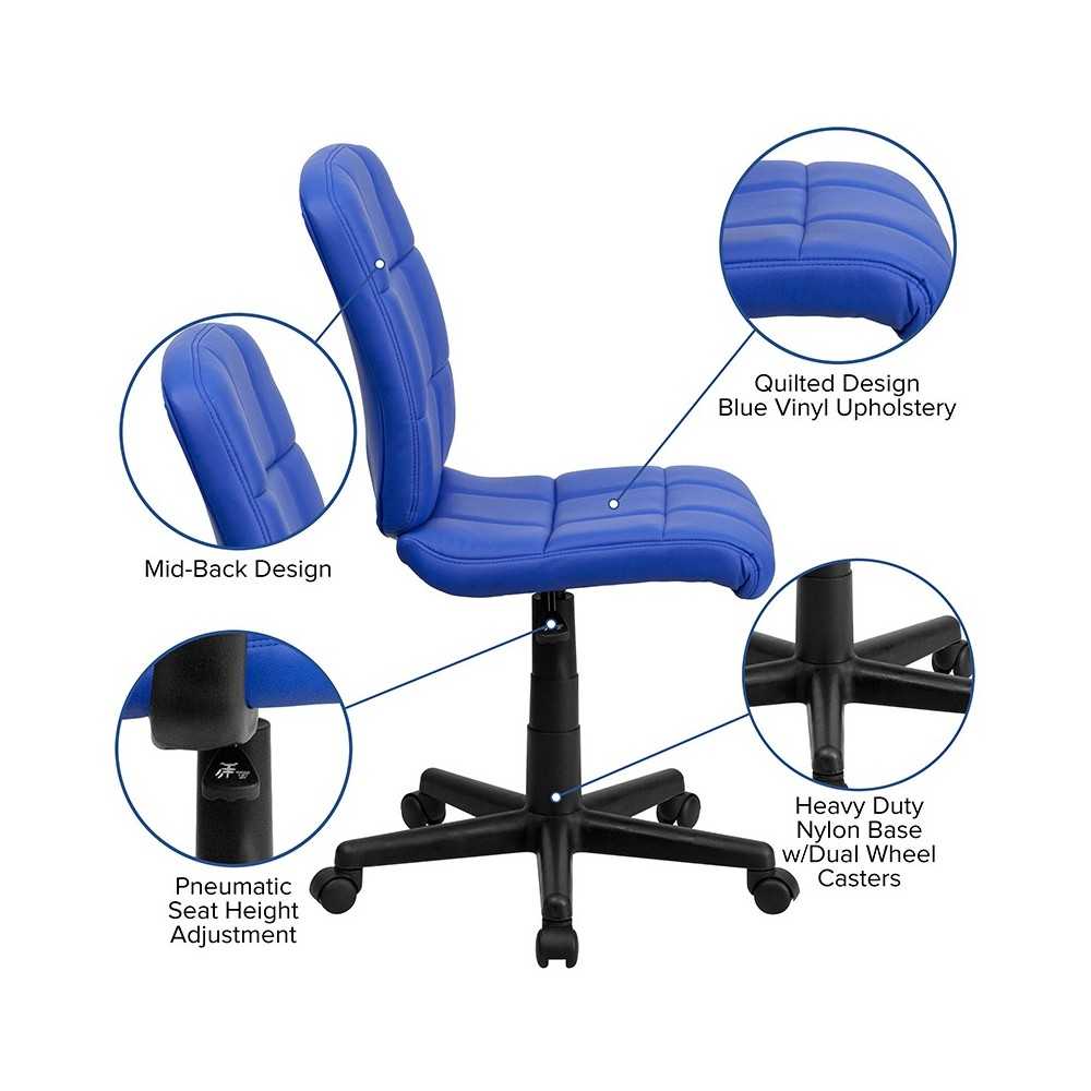 Mid-Back Blue Quilted Vinyl Swivel Task Office Chair