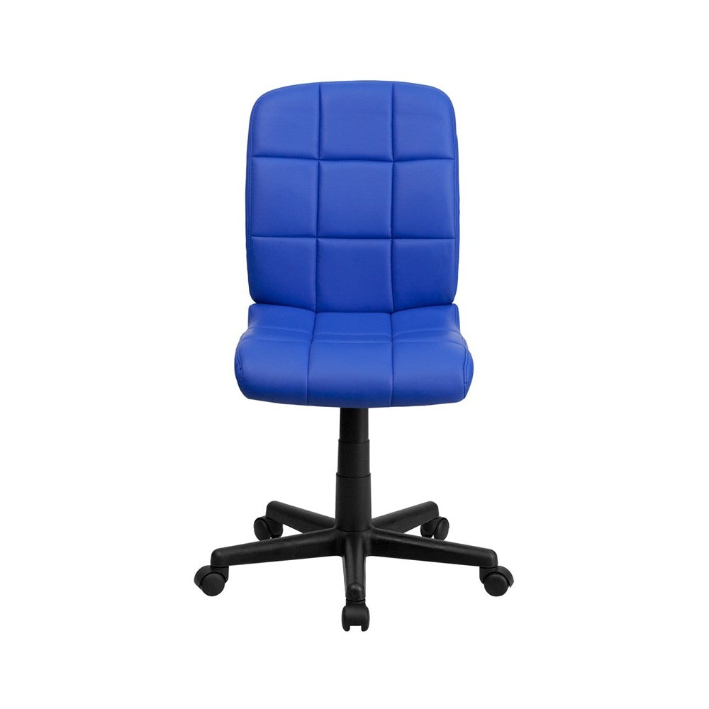 Mid-Back Blue Quilted Vinyl Swivel Task Office Chair