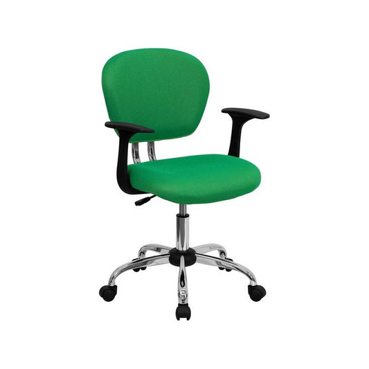 Mid-Back Bright Green Mesh Padded Swivel Task Office Chair with Chrome Base and Arms