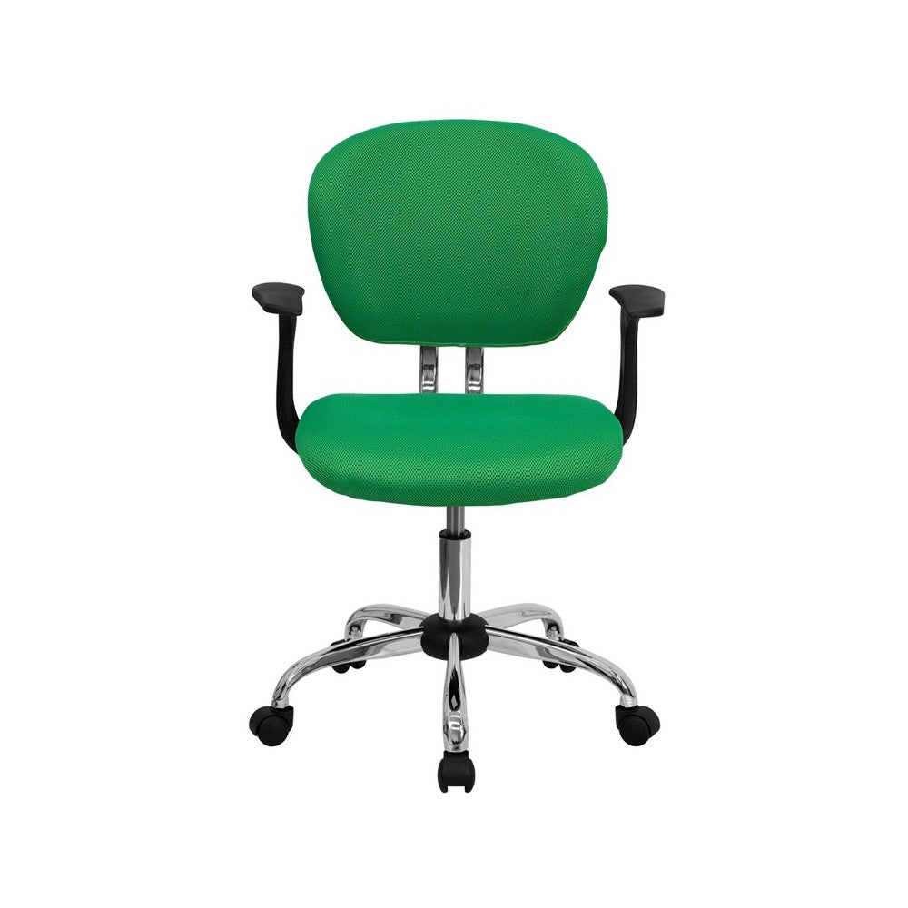 Mid-Back Bright Green Mesh Padded Swivel Task Office Chair with Chrome Base and Arms