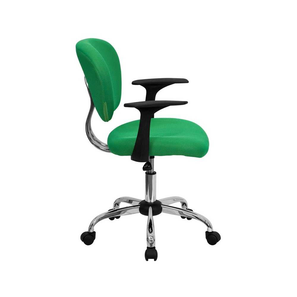 Mid-Back Bright Green Mesh Padded Swivel Task Office Chair with Chrome Base and Arms