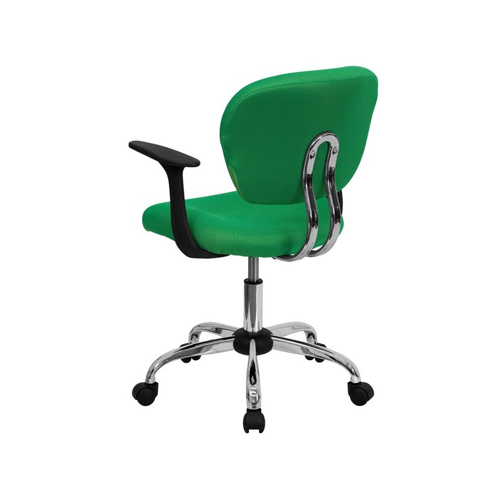 Mid-Back Bright Green Mesh Padded Swivel Task Office Chair with Chrome Base and Arms