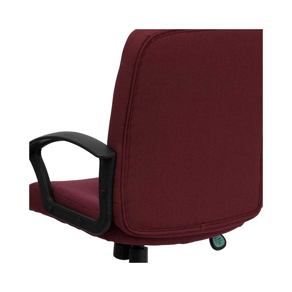 Mid-Back Burgundy Fabric Executive Swivel Office Chair with Nylon Arms