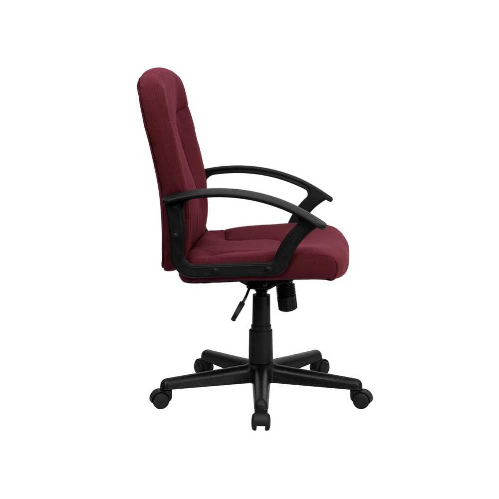 Mid-Back Burgundy Fabric Executive Swivel Office Chair with Nylon Arms