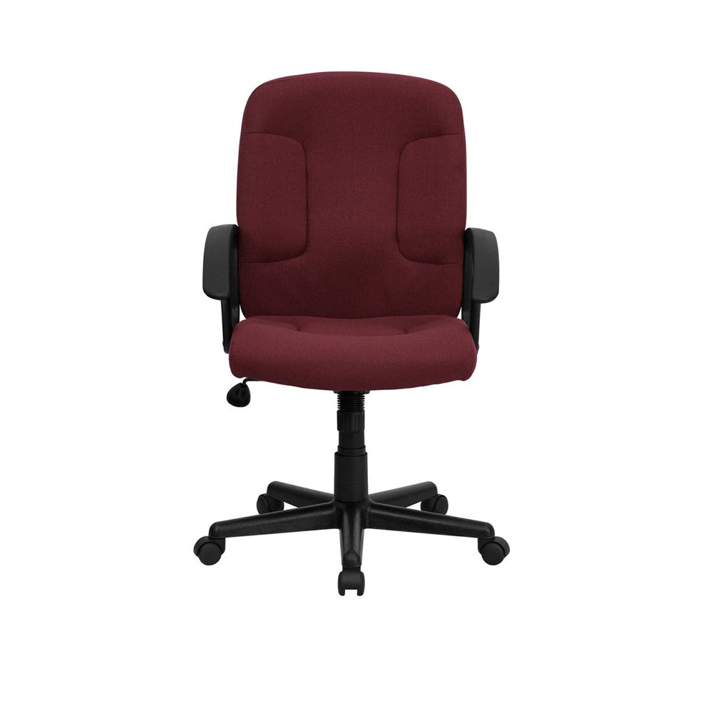 Mid-Back Burgundy Fabric Executive Swivel Office Chair with Nylon Arms