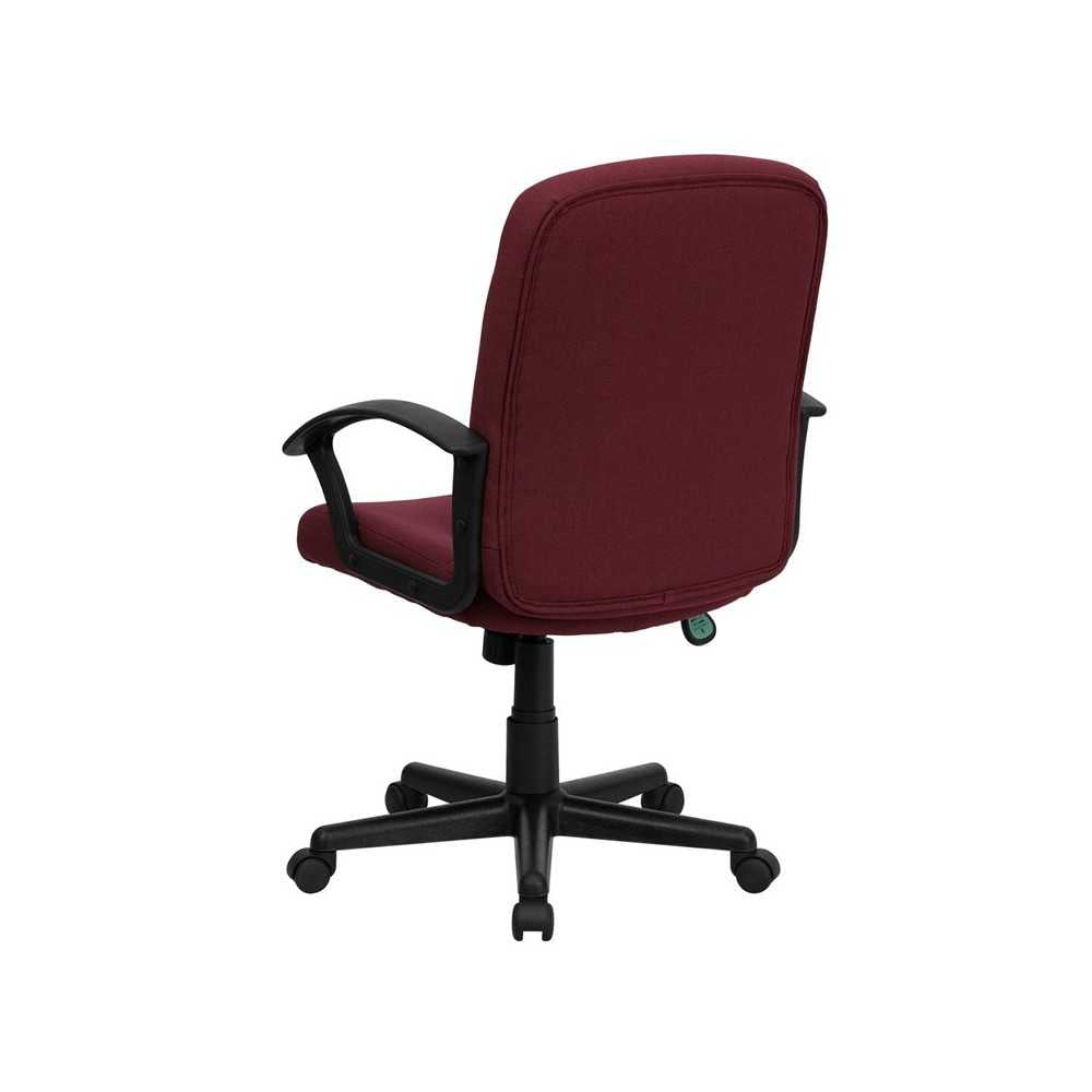 Mid-Back Burgundy Fabric Executive Swivel Office Chair with Nylon Arms