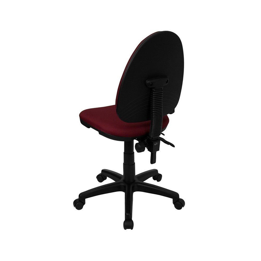 Mid-Back Burgundy Fabric Multifunction Swivel Ergonomic Task Office Chair with Adjustable Lumbar Support
