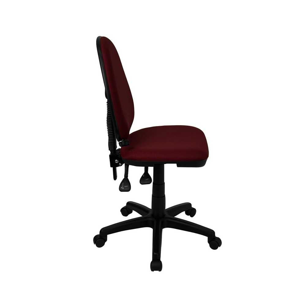 Mid-Back Burgundy Fabric Multifunction Swivel Ergonomic Task Office Chair with Adjustable Lumbar Support