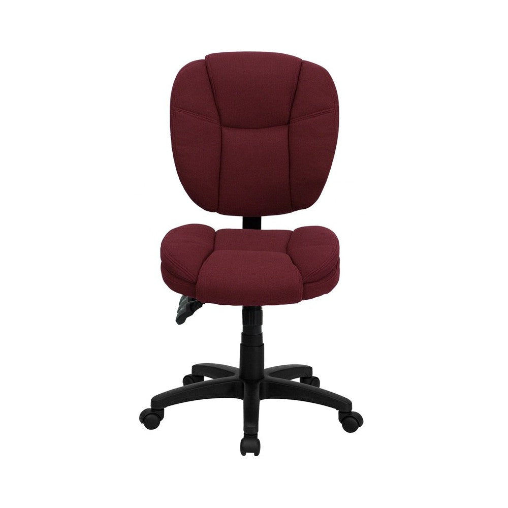 Mid-Back Burgundy Fabric Multifunction Swivel Ergonomic Task Office Chair with Pillow Top Cushioning