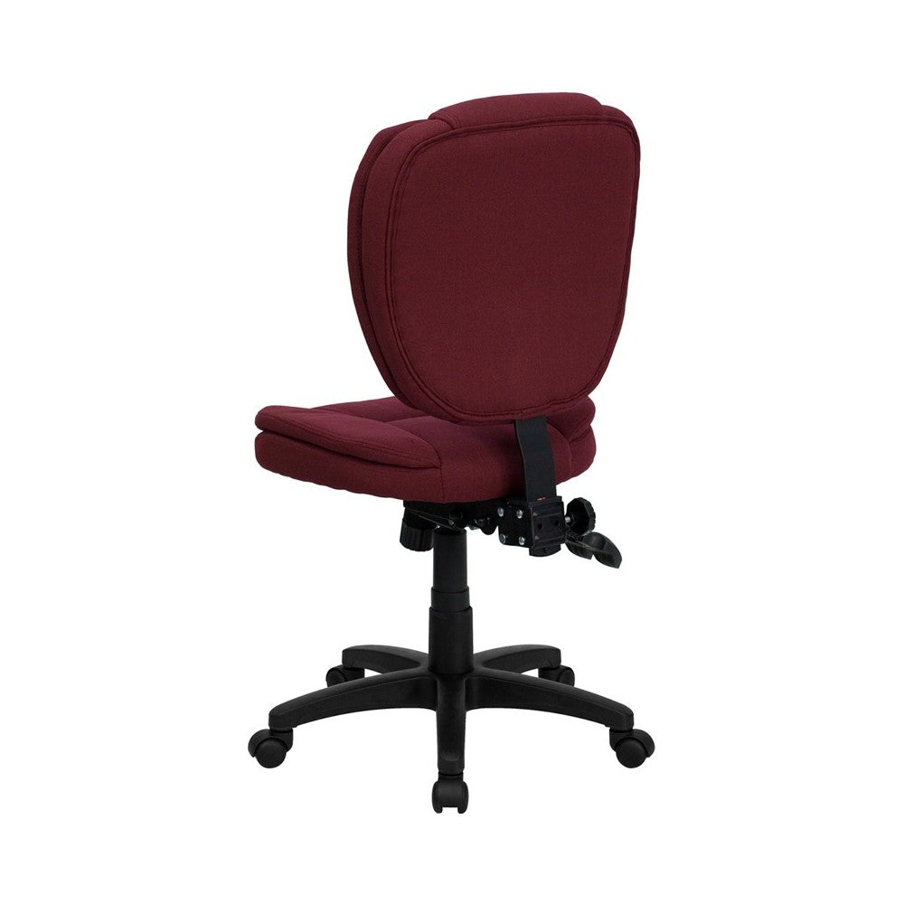 Mid-Back Burgundy Fabric Multifunction Swivel Ergonomic Task Office Chair with Pillow Top Cushioning