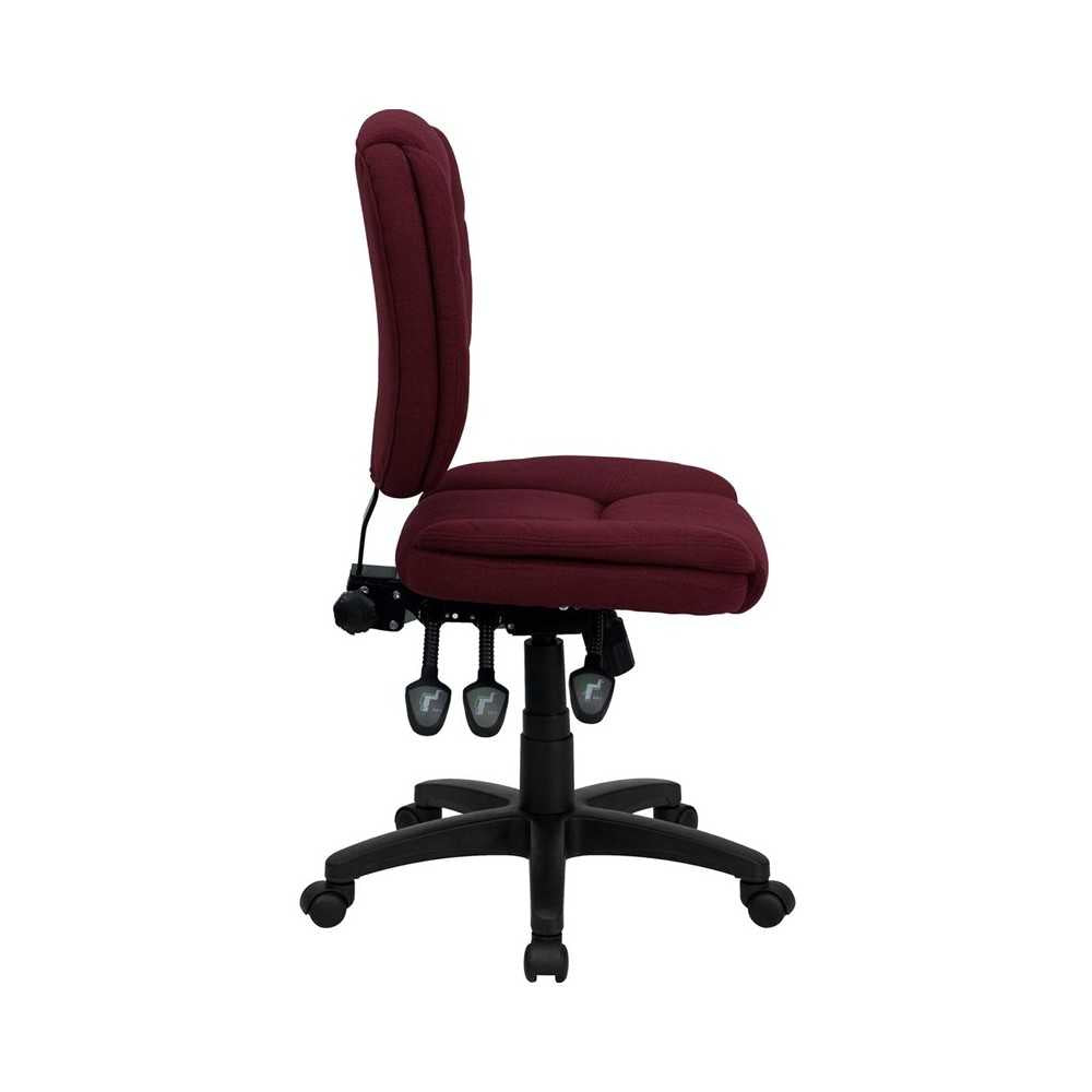 Mid-Back Burgundy Fabric Multifunction Swivel Ergonomic Task Office Chair with Pillow Top Cushioning