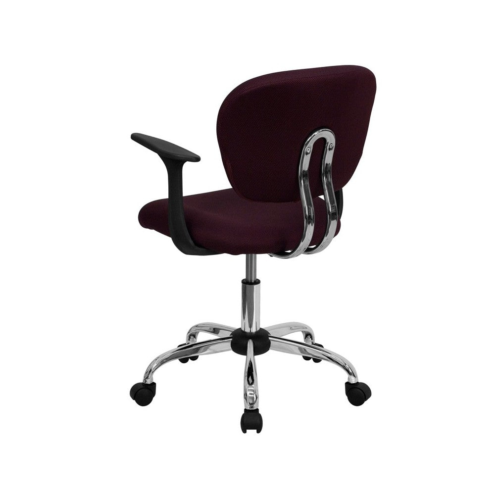 Mid-Back Burgundy Mesh Padded Swivel Task Office Chair with Chrome Base and Arms