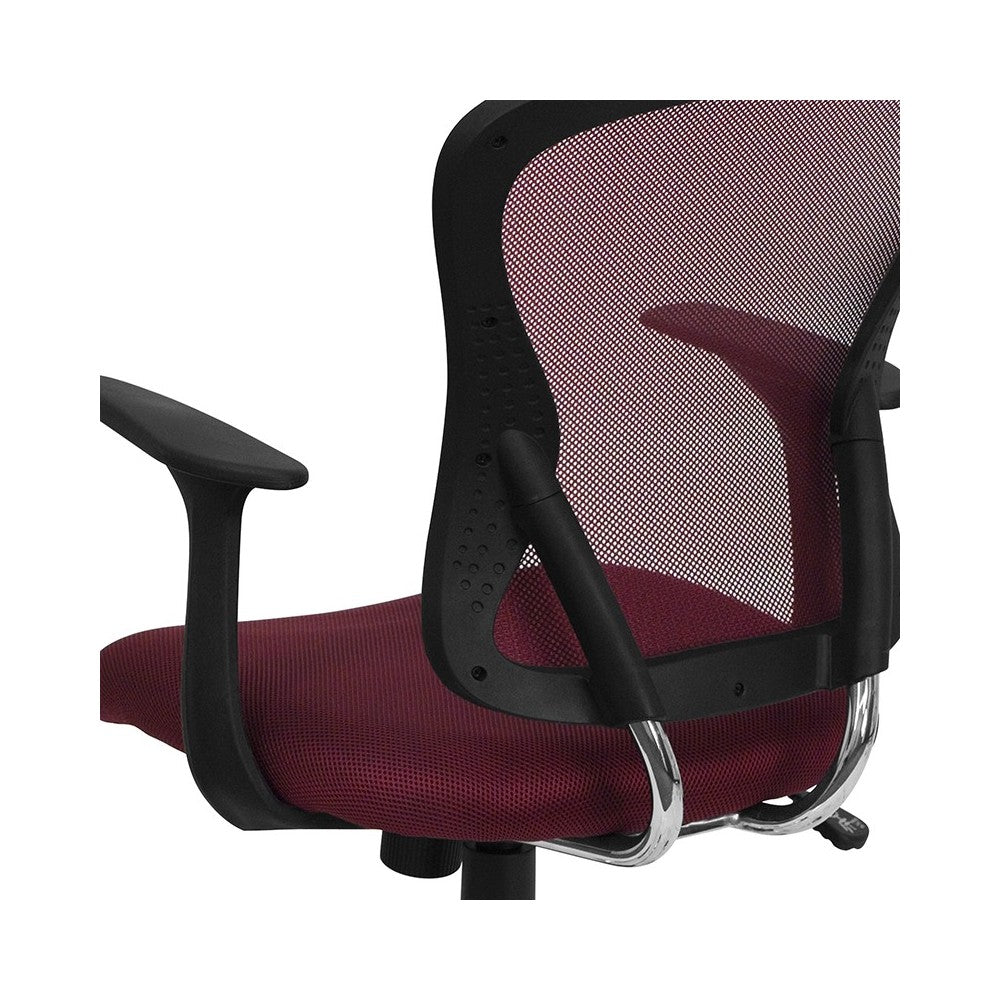 Mid-Back Burgundy Mesh Swivel Task Office Chair with Chrome Base and Arms