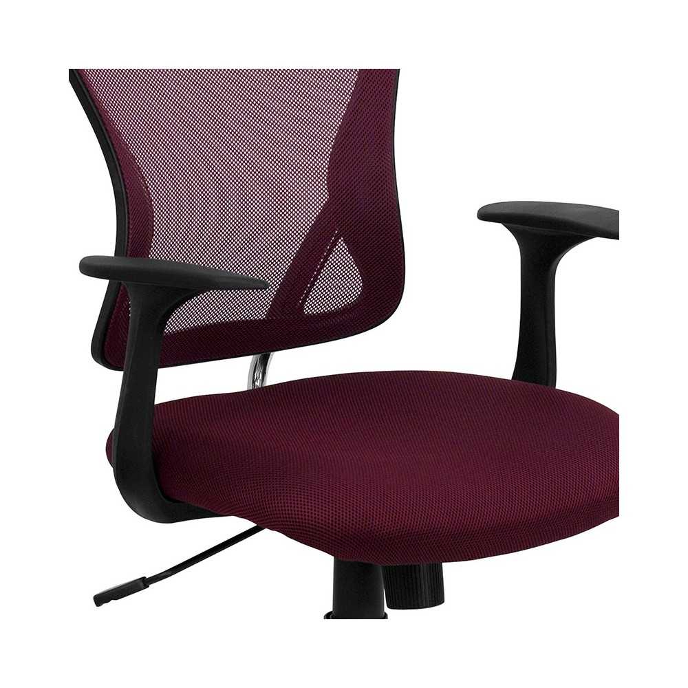 Mid-Back Burgundy Mesh Swivel Task Office Chair with Chrome Base and Arms