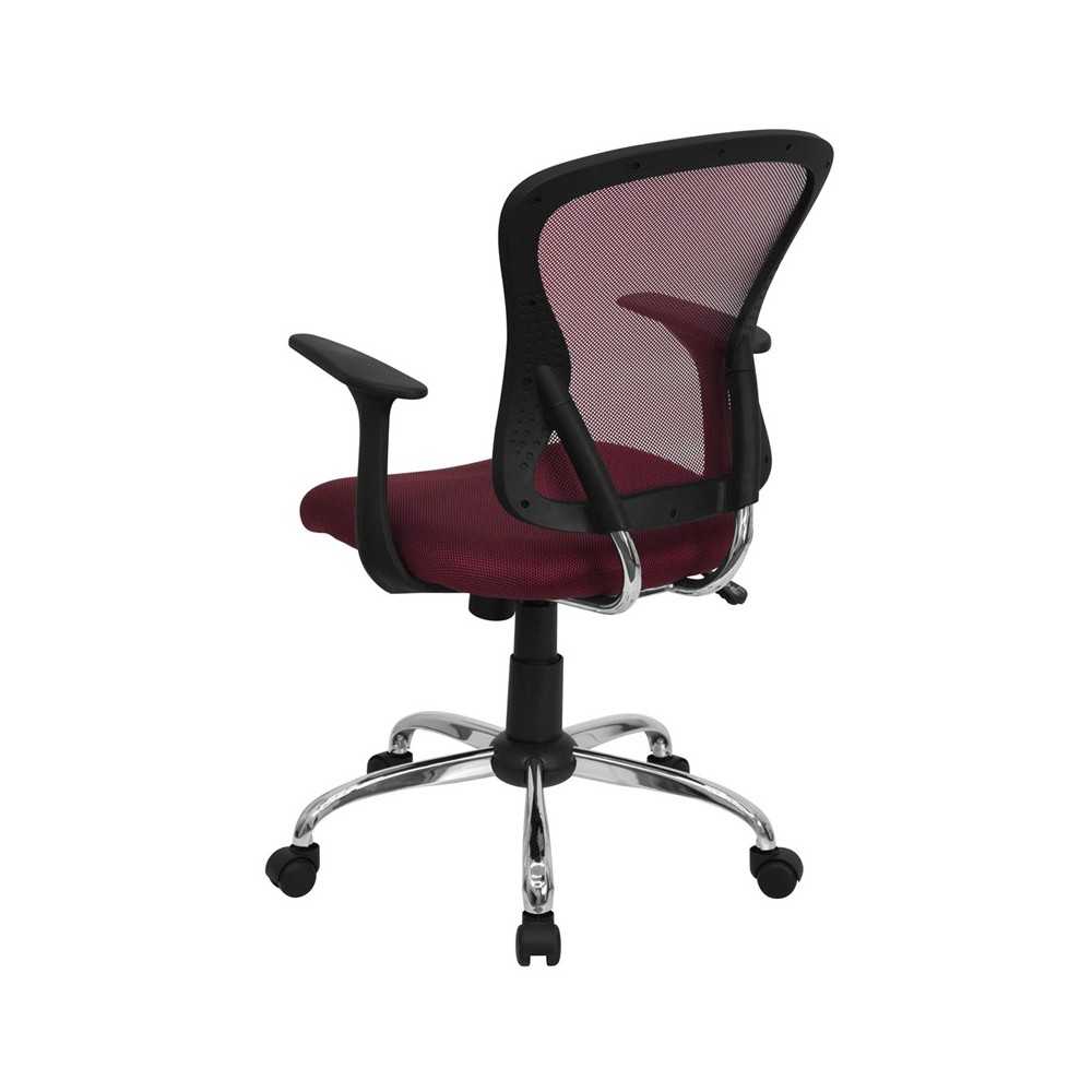 Mid-Back Burgundy Mesh Swivel Task Office Chair with Chrome Base and Arms