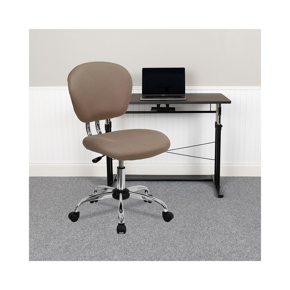 Mid-Back Coffee Brown Mesh Padded Swivel Task Office Chair with Chrome Base