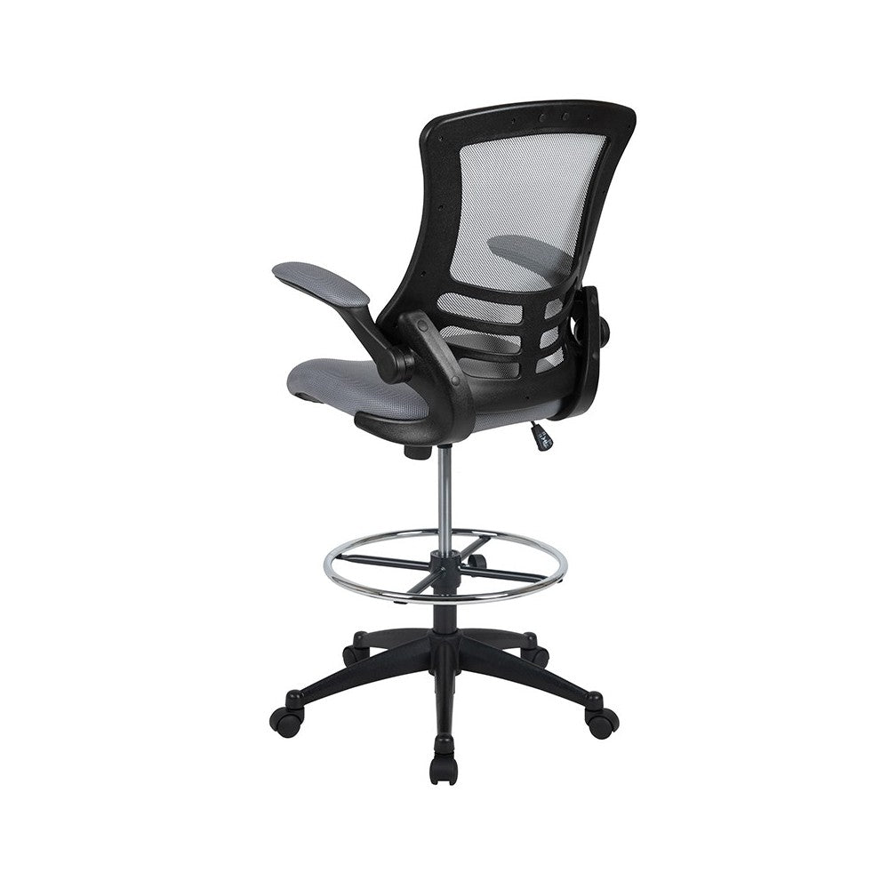 Mid-Back Dark Gray Mesh Ergonomic Drafting Chair with Adjustable Foot Ring and Flip-Up Arms