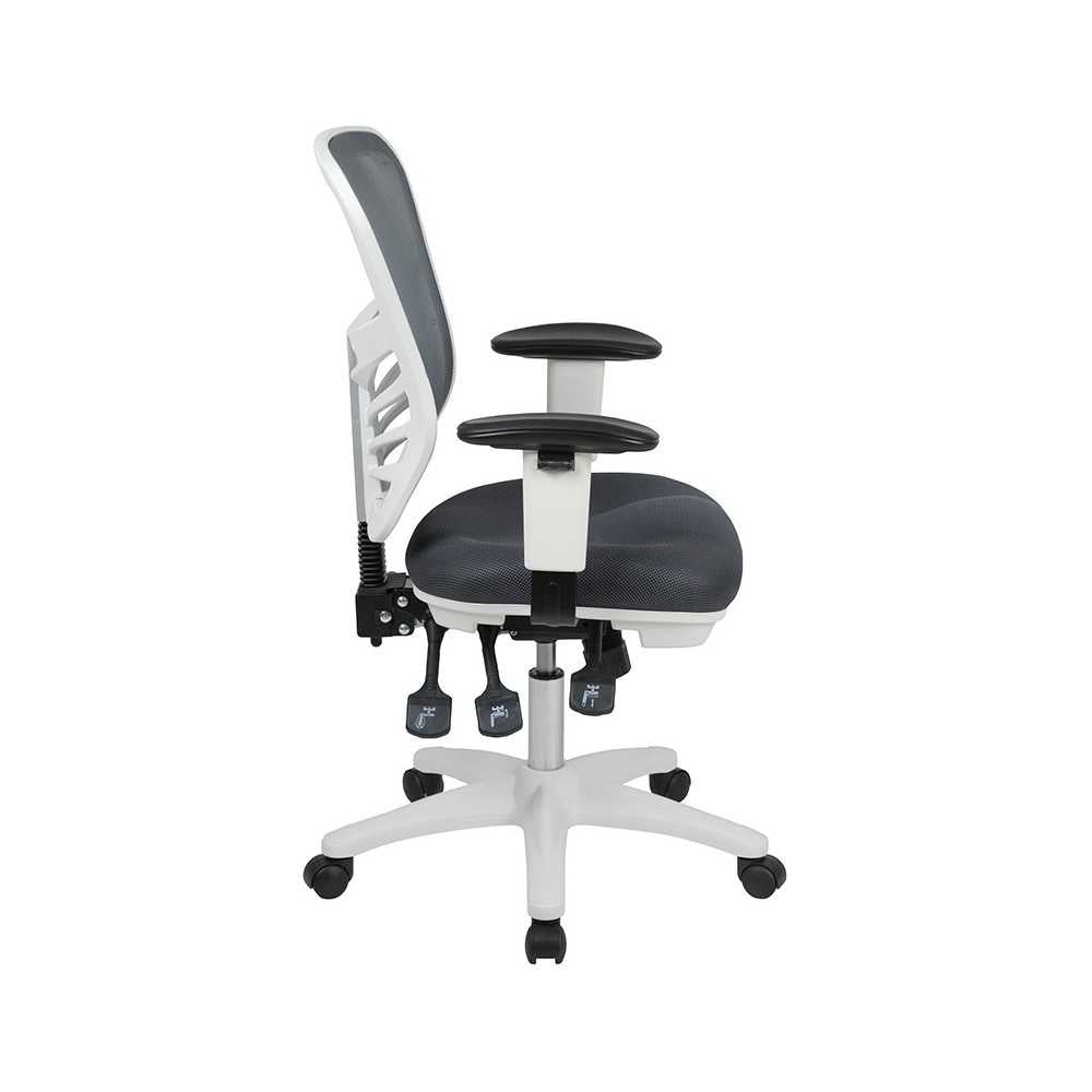 Mid-Back Dark Gray Mesh Multifunction Executive Swivel Ergonomic Office Chair with Adjustable Arms and White Frame