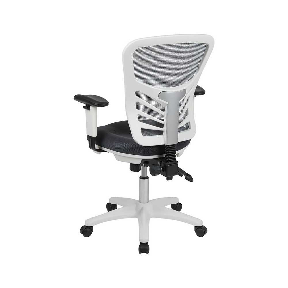 Mid-Back Dark Gray Mesh Multifunction Executive Swivel Ergonomic Office Chair with Adjustable Arms and White Frame