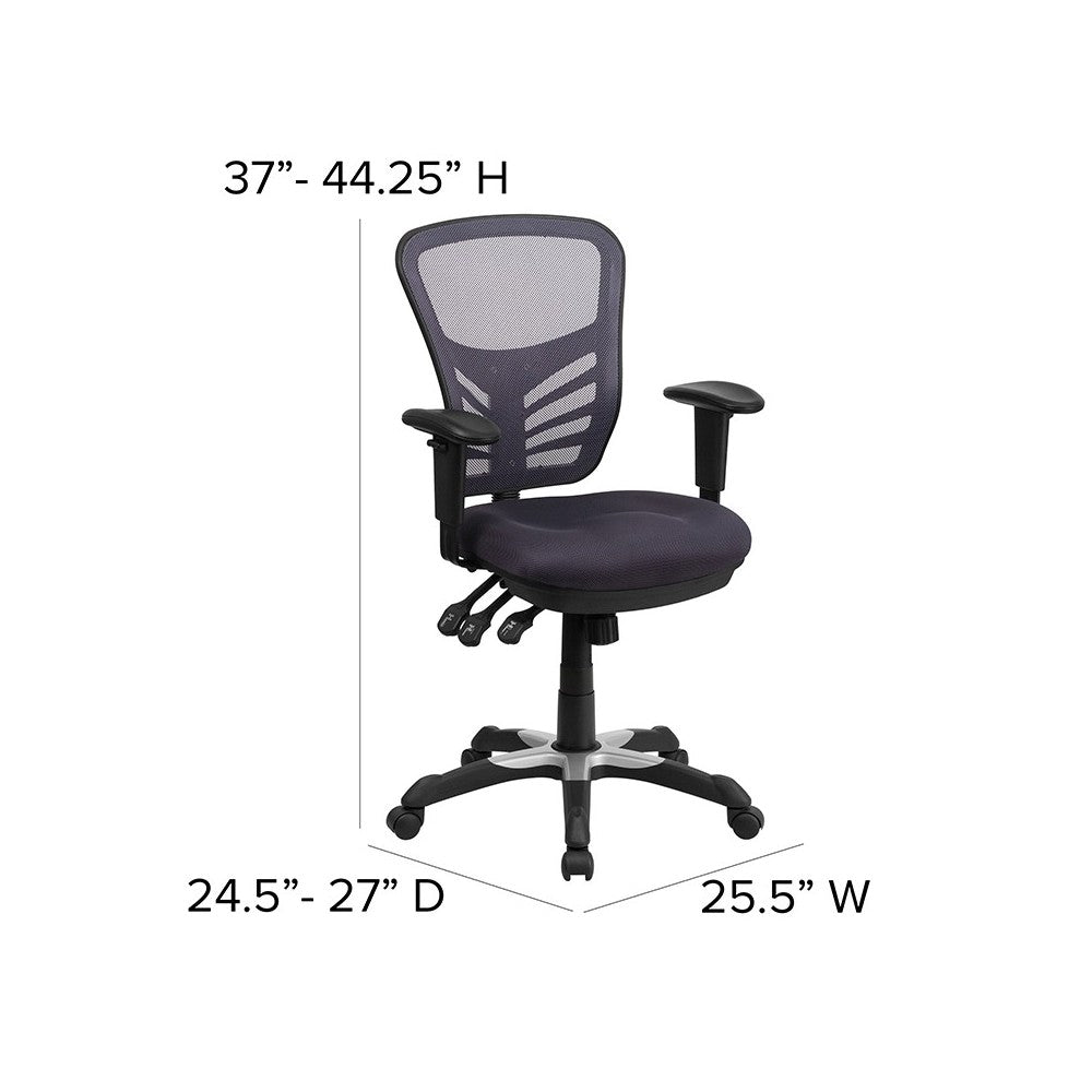 Mid-Back Dark Gray Mesh Multifunction Executive Swivel Ergonomic Office Chair with Adjustable Arms