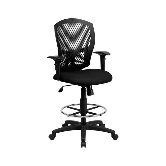Mid-Back Designer Back Drafting Chair with Fabric Seat and Adjustable Arms
