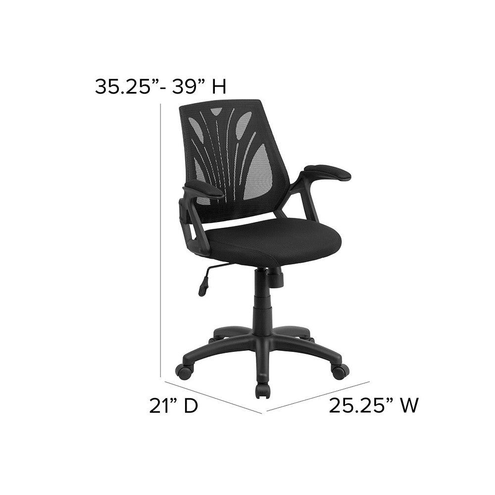 Mid-Back Designer Black Mesh Swivel Task Office Chair with Open Arms