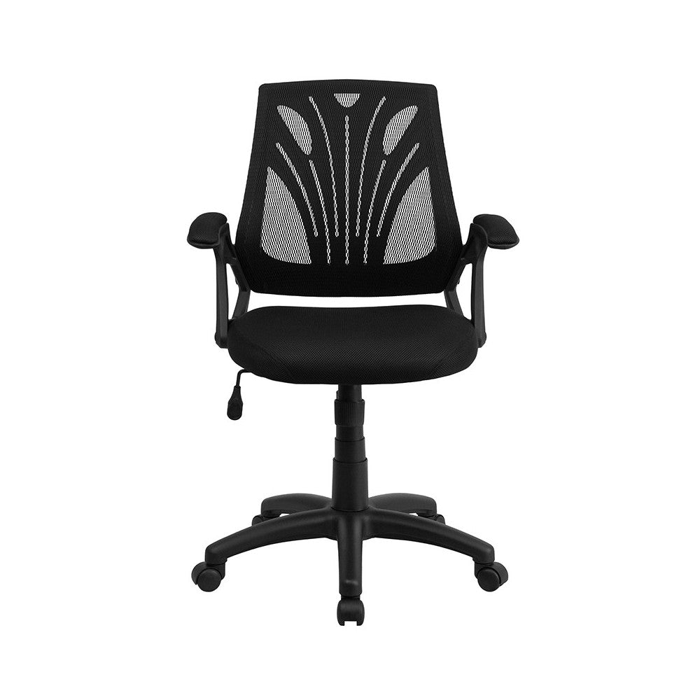 Mid-Back Designer Black Mesh Swivel Task Office Chair with Open Arms