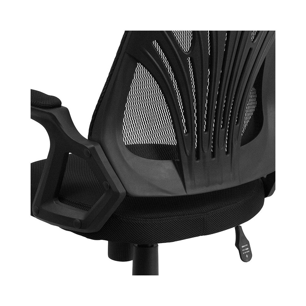 Mid-Back Designer Black Mesh Swivel Task Office Chair with Open Arms