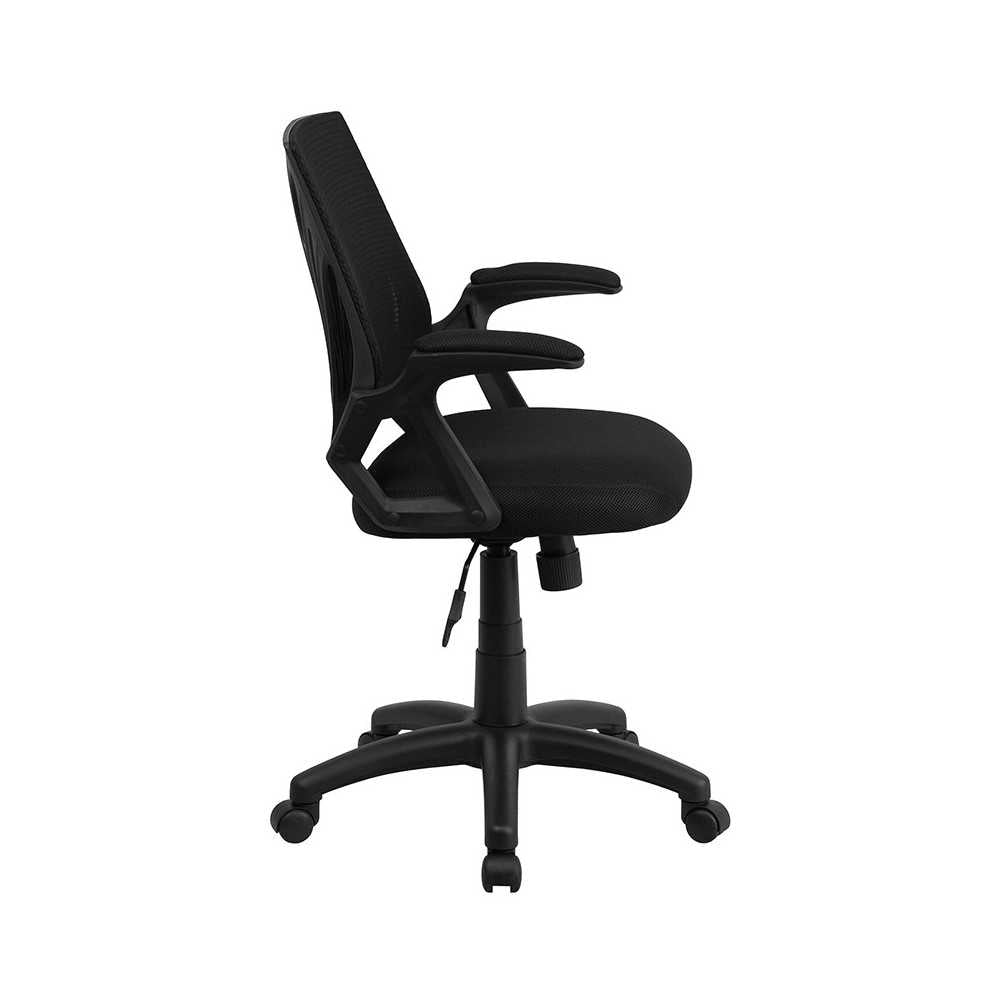 Mid-Back Designer Black Mesh Swivel Task Office Chair with Open Arms