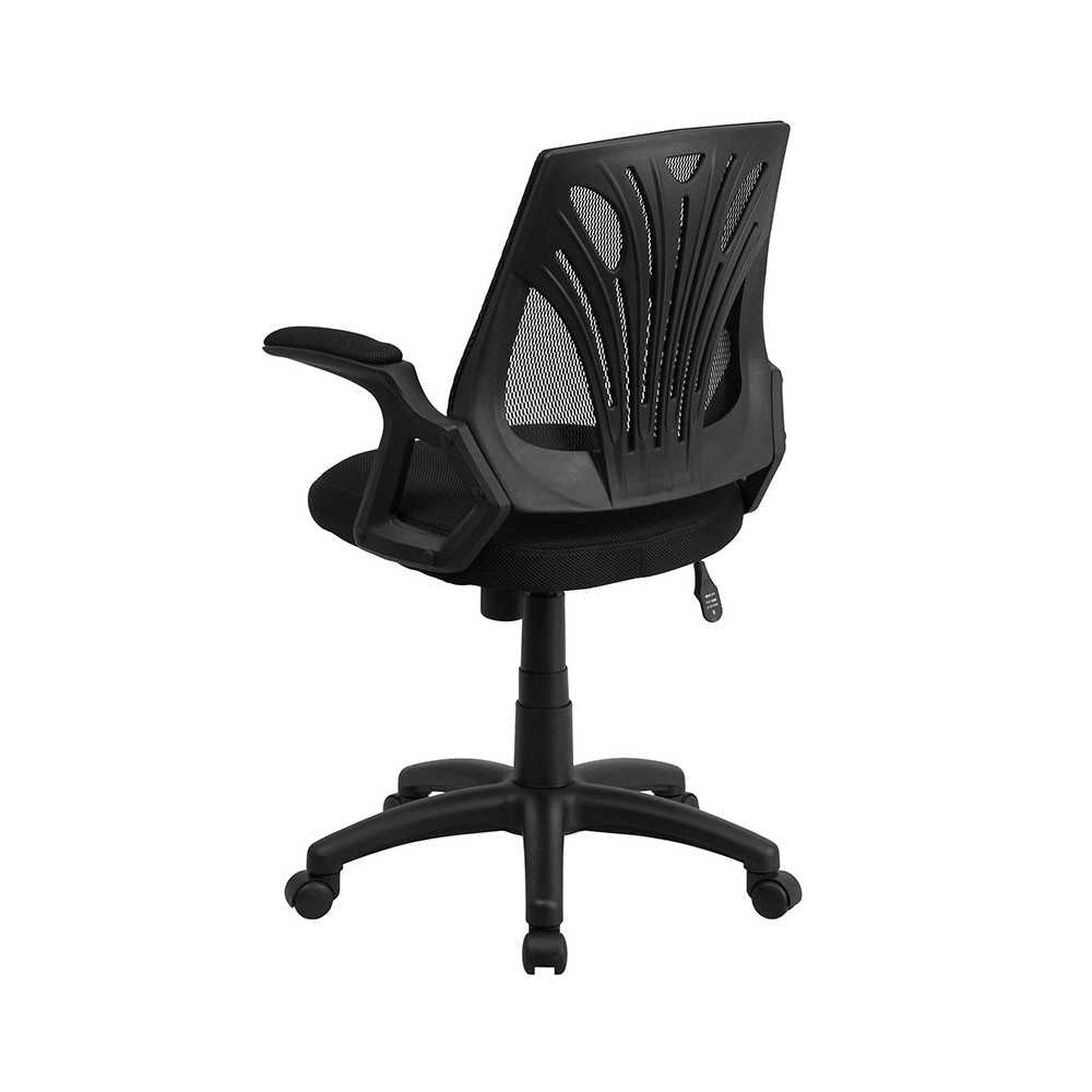 Mid-Back Designer Black Mesh Swivel Task Office Chair with Open Arms