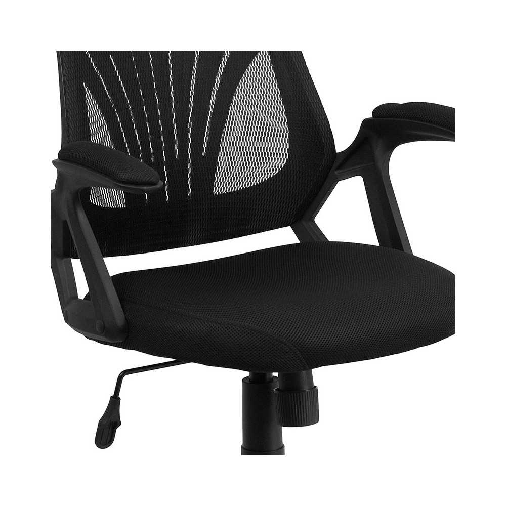 Mid-Back Designer Black Mesh Swivel Task Office Chair with Open Arms