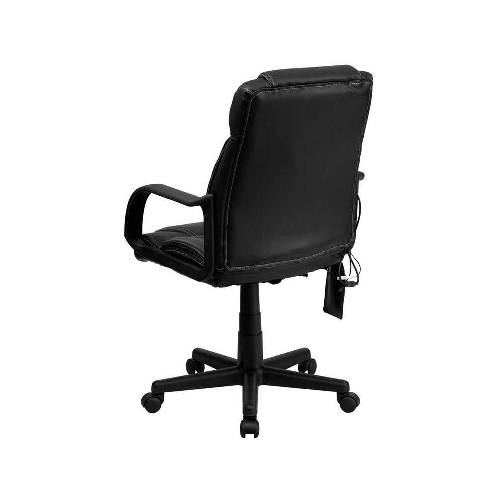 Mid-Back Ergonomic Massaging Black LeatherSoft Executive Swivel Office Chair with Arms